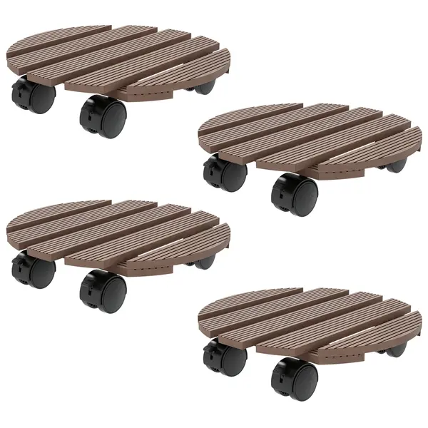 Outsunny Lot de 4 suporturi rotunde Ø30 cm pentru plante - suport pentru ghivece cu roți, interior și exterior | Aosom Romania