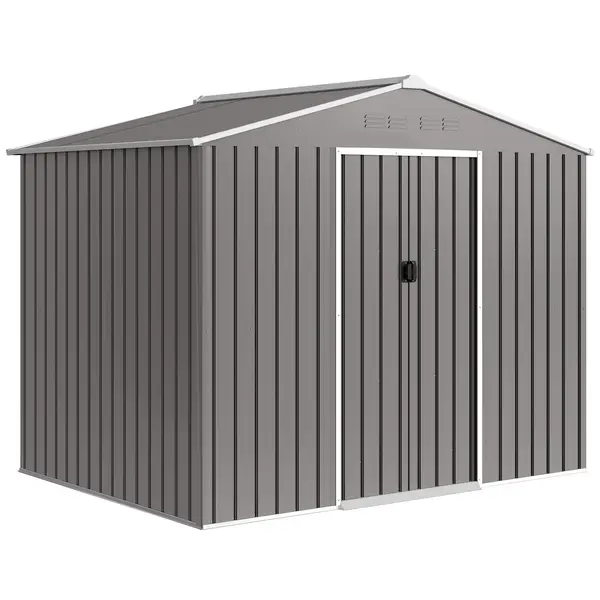 Outsunny Magazie de Grădină 3.6m² din Oțel Galvanizat cu Guri de Ventilație, Magazie de Grădină cu Uși Glisante Duble, Acoperiș Înclinat, Magazie de Unelte cu Mănuși, Gri Deschis | Aosom Romania