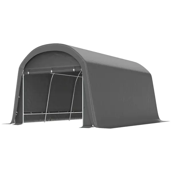 Outsunny /magazie de grădină cu prelata din plastic, cort pentru unelte, garaj montabil, 300B x 450T x 230H cm, Gri închis | Aosom Romania