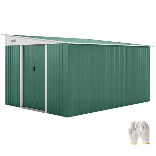 Outsunny Magazie de Gradina cu Ușa Glisantă si Orificii de Aerisire, din Oțel Galvanizat, 345x280,5x169-201cm, Verde | Aosom Romania
