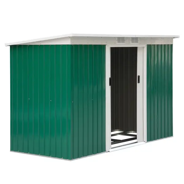 Outsunny Magazie de Grădină pentru Unelte, cu Uși Glisante și Ventilație, 277x130x173 cm, Verde | Aosom Romania