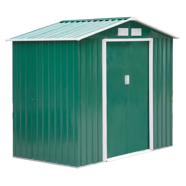 Outsunny Magazie de Grădină pentru Unelte din Tablă de Oțel cu Uși Culisante, 213x130x185 cm, Verde | Aosom Romania