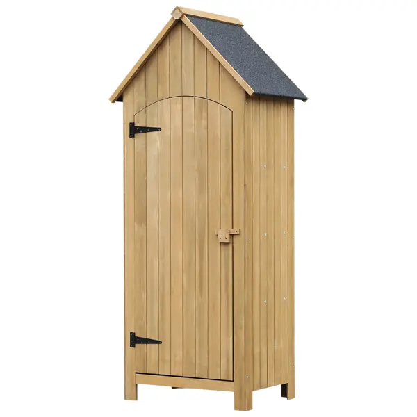 Outsunny Magazie de Scule, casuta de Gradina, sopron din Lemn, Impermeabila cu Usi si Rafturi 77.5x54.2x179.5cm | Aosom Romania