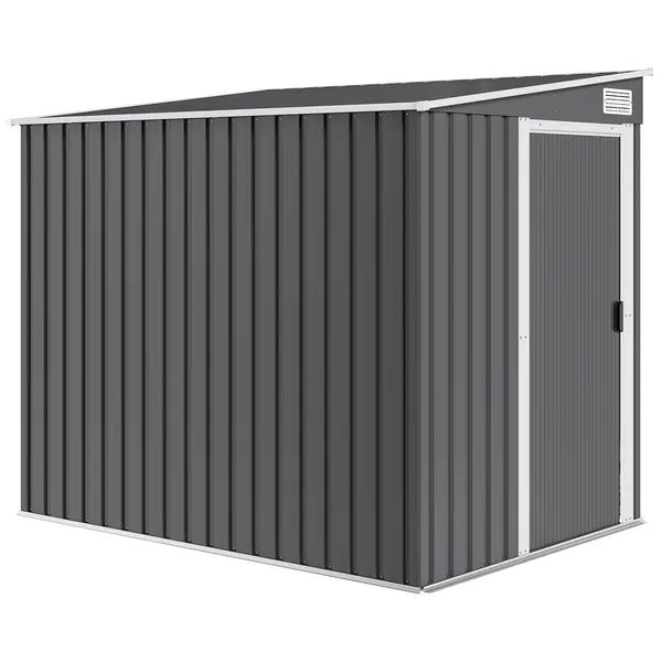 Outsunny Magazie Grădină din Oțel, Ușă Glisantă, 154x206.5x160/181 cm, Gri închis | Aosom Romania