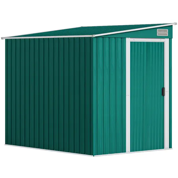 Outsunny Magazie Grădină din Oțel, Ușă Glisantă, pentru Căsuță de Unelte, Căsuță de Grădină, 154x206.5x160/181 cm, Albă | Aosom Romania