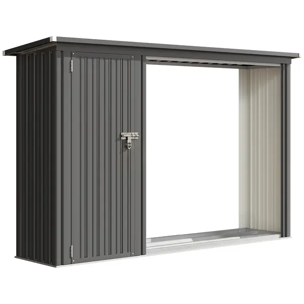Outsunny Magazie pentru Lemne cu Acoperiș Înclinat, 235x67x149 cm, Gri Închis | Aosom Romania