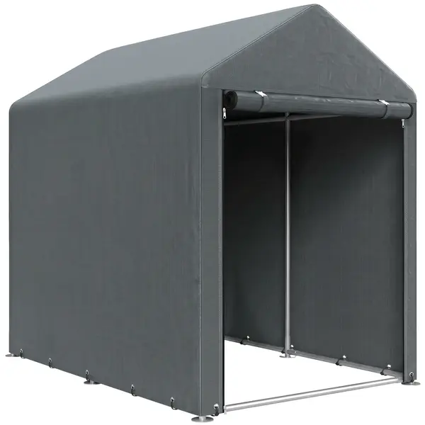 Outsunny Magazie pentru Scule cu Protecție UV și Intrare cu Fermoar, Cort de Garaj, 120x179x165 cm, Gri Închis | Aosom Romania