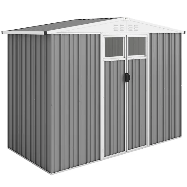 Outsunny Magazie pentru Unelte din Oțel Galvanizat cu 2 Uși, 246x117x180 cm, Gri Deschis | Aosom Romania