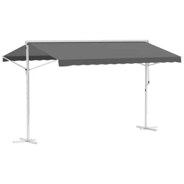 Outsunny Markiză independentă, reglabilă în înclinare, manivelă manuală, cadru metalic, rezistentă la intemperii, 4x3 m, Gri | Aosom Romania