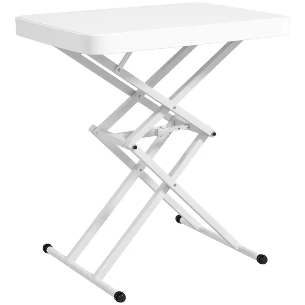 Outsunny Masă auxiliară de grădină pliabilă din HDPE, masă pliabilă pentru exterior cu înălțime reglabilă în 5 trepte, 65 x 45 x 70 cm alb | Aosom Romania