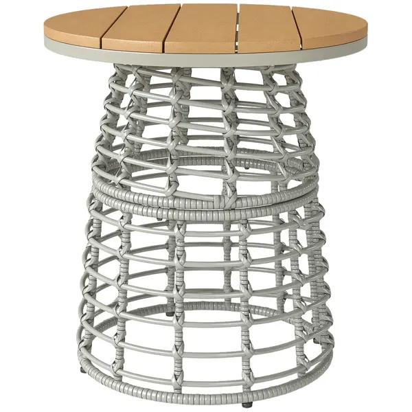 Outsunny Masă de cafea de grădină masă auxiliară exterior rotundă în răchită de aspect rotință și placă compozită Ø45 x 50 cm gri | Aosom Romania