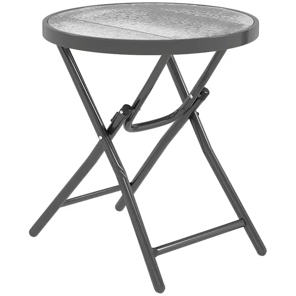 Outsunny Masa de cafea rotundă bistro pentru grădină Ø 60 x 50H cm pliabilă din metal negru cu blat de sticlă temperată negru | Aosom Romania