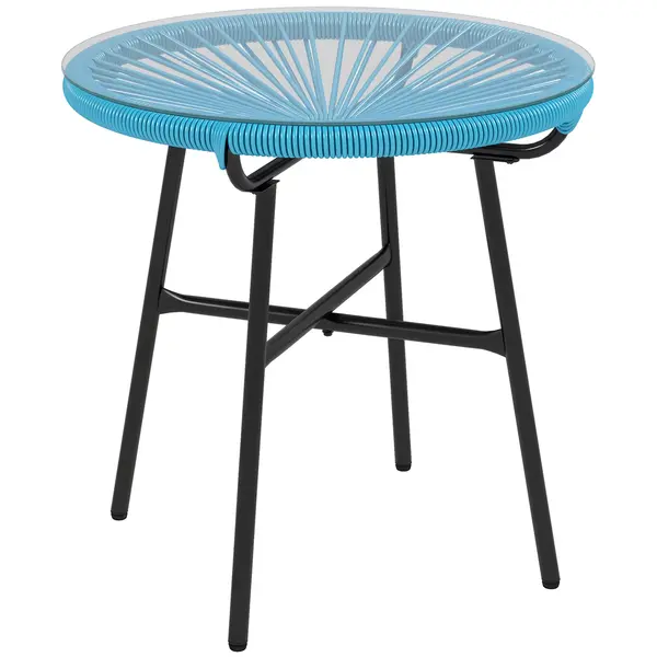 Outsunny Masă de cafea rotundă de grădină din rășină imitând rattanul metal și blat sticlă temperată Ø 50 x 50H cm | Aosom Romania