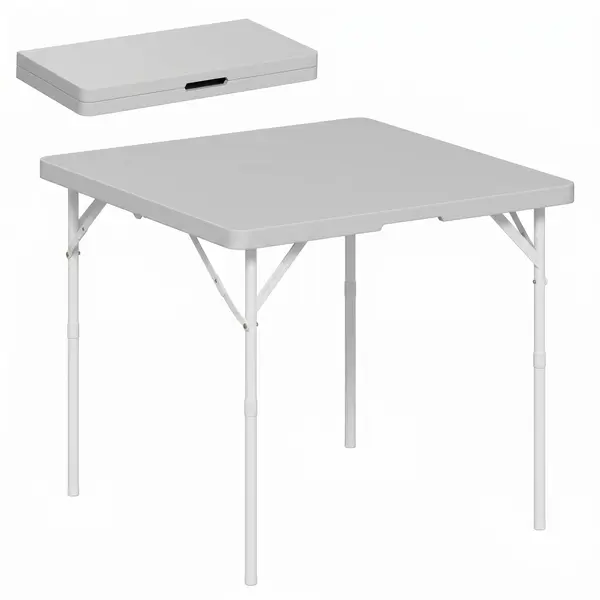 Outsunny Masă de Camping Pliabilă cu 2 Înălțimi Reglabile, 86x86x74 cm, Alb | Aosom Romania