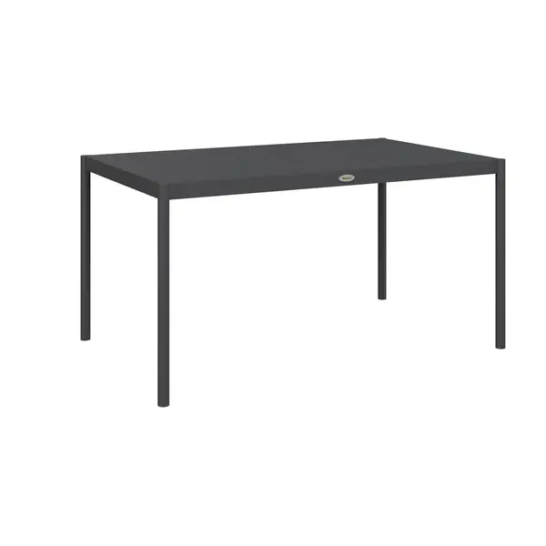 Outsunny Masă de Grădină cu Lamele, Dimensiuni 145x90 cm, Masă de Dining pentru 6 Persoane, Rectangulară, din Aluminiu și Oțel, pentru Curte, Terasă, Balcon și Exterior, Gri Închis | Aosom Romania