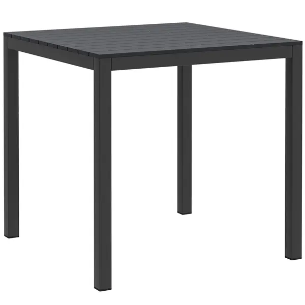 Outsunny Masă de grădină din aluminiu 73x73 cm, rezistentă la intemperii, masă bufet cu aspect de lemn, masă de camping pentru 4 persoane, Negru | Aosom Romania