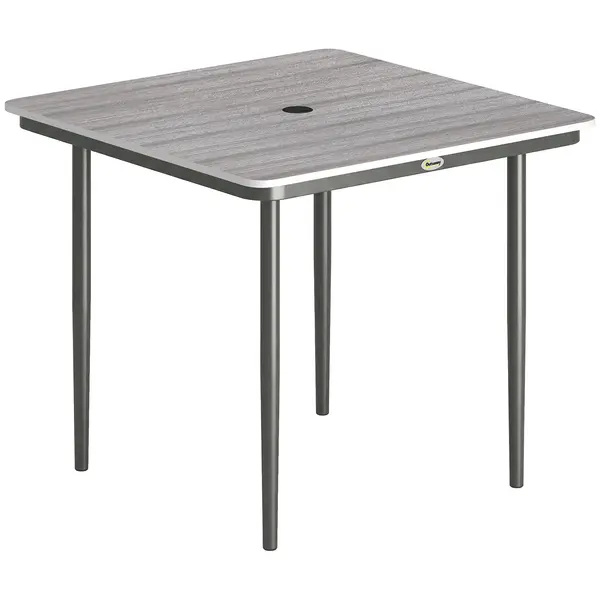 Outsunny Masă de grădină dreptunghiulară pentru 4 persoane, masă de luat masa exterioară cu orificiu pentru umbrelă, 85 x 85 x 72,5 cm, gri | Aosom Romania
