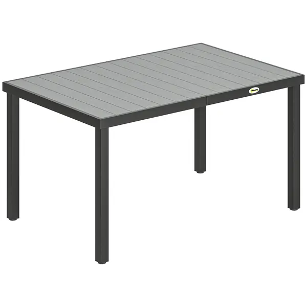 Outsunny Masă de grădină pentru 4-6 persoane, masă de exterior cu blat cu lamele, 140 x 90 x 74 cm, gri | Aosom Romania