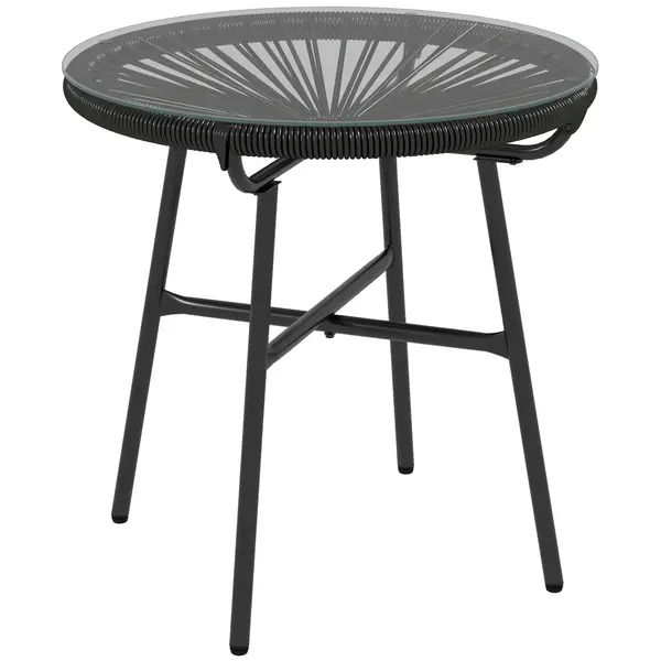 Outsunny Masă de grădină stil Boho - Masă laterală outdoor, PE-Rattan, sticlă securizată, rezistentă la intemperii, 50 cm x 50 cm x 50 cm, Schwarz | Aosom Romania