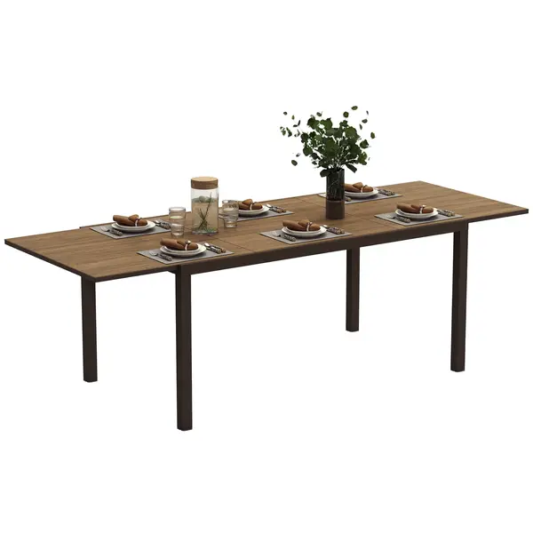 Outsunny Masă Extensibilă pentru Terasă cu Margini din aluminiu, 160/240x90x74 cm, Maro | Aosom Romania