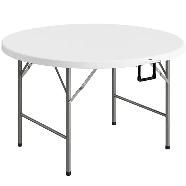 Outsunny Masă Pliabilă de Grădină Φ122 cm, Masă de Picnic Rotundă pentru 6 Persoane, Cadru Metalic, Alb | Aosom Romania