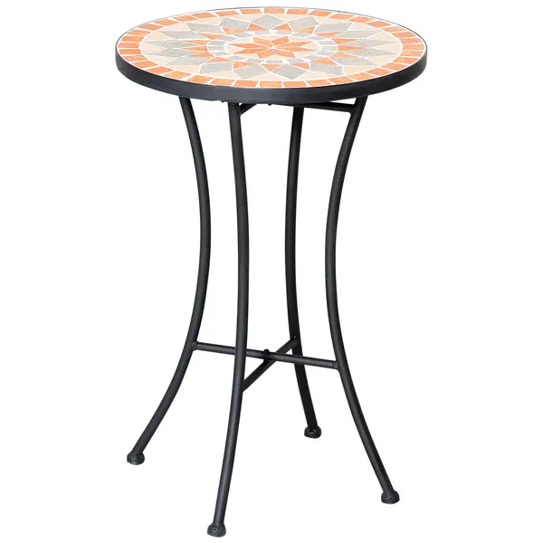 Outsunny Masă Rotundă Laterală Ø35,5cm – Masă de Patio Impermeabilă cu Design Mozaic, Măsuță din Metal pentru Living, Birou, Interior și Exterior – Galben și Gri | Aosom Romania