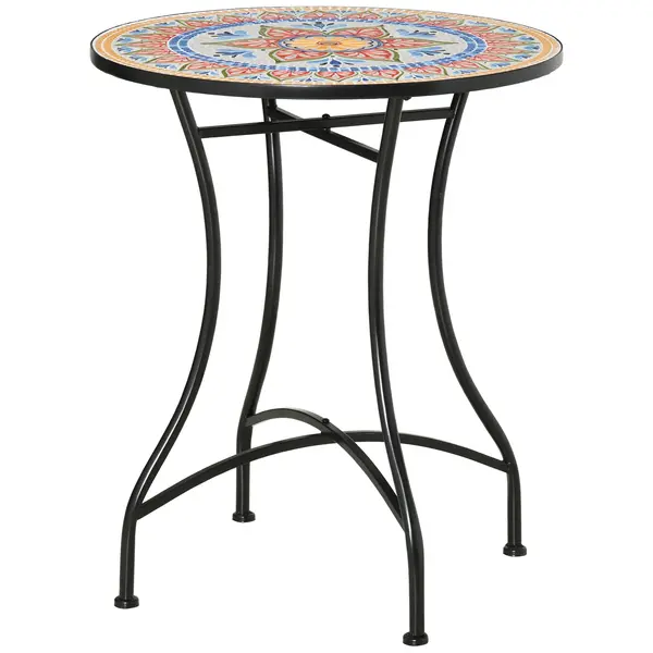 Outsunny Masa Rotunda Stil Bistro de 60 cm cu Mozaic pentru Gradina, Veranda, Exterior, Balcon, Gri | Aosom Romania