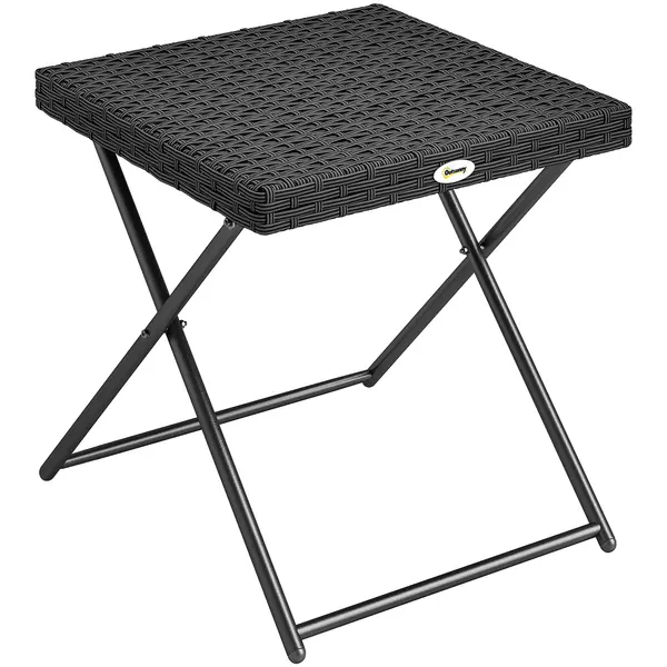 Outsunny Masuta pentru Gradina Pliabila din Ratan Sintetic si Otel, Masuta pentru Exterior Economie Spatiu 40x40x40cm, Negru