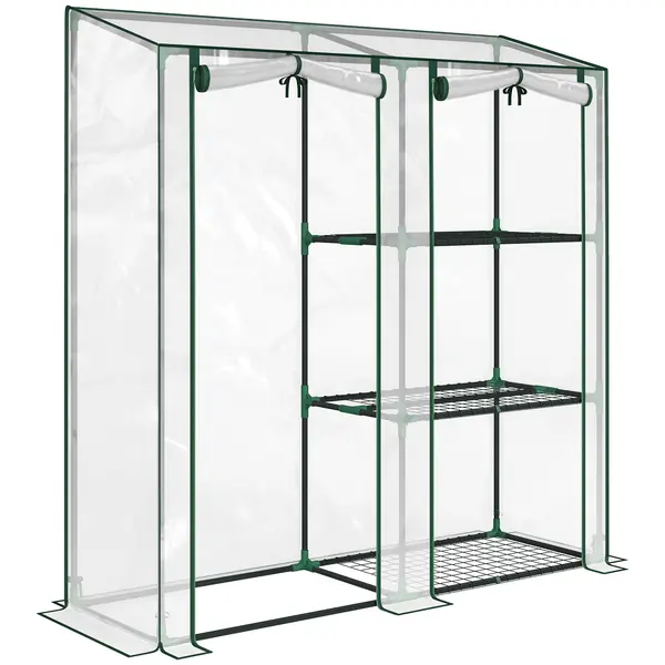 Outsunny Mini Seră cu 3 Rafturi, 2 Uși Rulabile, Seră pentru Grădină cu Cadru din Oțel și Acoperire din Plastic pentru Plante, Legume, Flori, Fructe, Anti UV, 143x45x151 cm, Transparentă | Aosom Romania