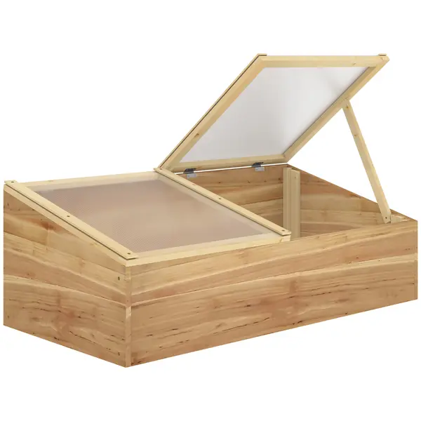 Outsunny Mini seră de grădină Seră pentru răsaduri dim. 100L x 50l x 36H cm Acoperiş 2 pante rabatabile independent Panouri din policarbonat Lemn de brad pre-uleiat | Aosom Romania