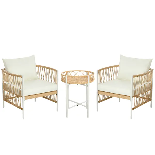 Outsunny Mobilier din 3 Piese pentru Terasă, Set din 2 Canapele și o Măsuță de Cafea pentru Exterior din Ratan, 72x66x64 cm, Crem | Aosom Romania