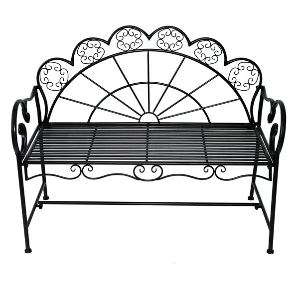 Outsunny Panchina da Giardino Biposto Stile Classico in Ferro, Nero, 113x56.5x90.5cm