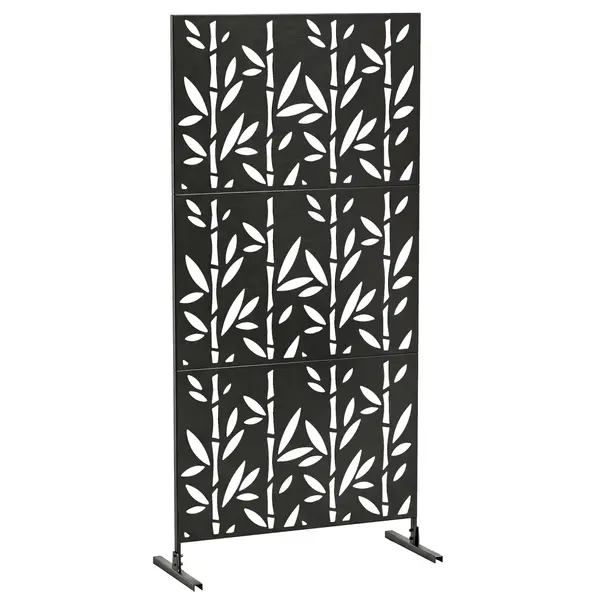 Outsunny Panou de protecție vizuală decorativ exterior Claustră decorativă grădină 3 panouri model bambus metal 92x40x192cm Negru | Aosom Romania