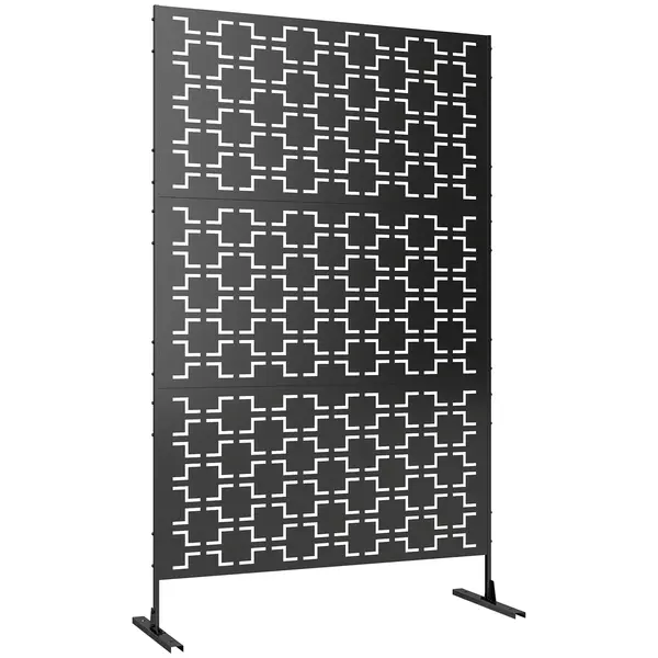 Outsunny Panou paravan decorativ de exterior cu model geometric decupat din metal - 122 x 45 x 198 cm, negru | Aosom Romania