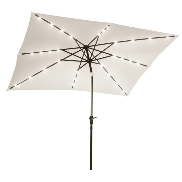 Outsunny Parasol de gradina parasol drept 3 x 2 m luminos rectangular inclinabil parasol LED solar otel poliester crem | Aosom Romania
