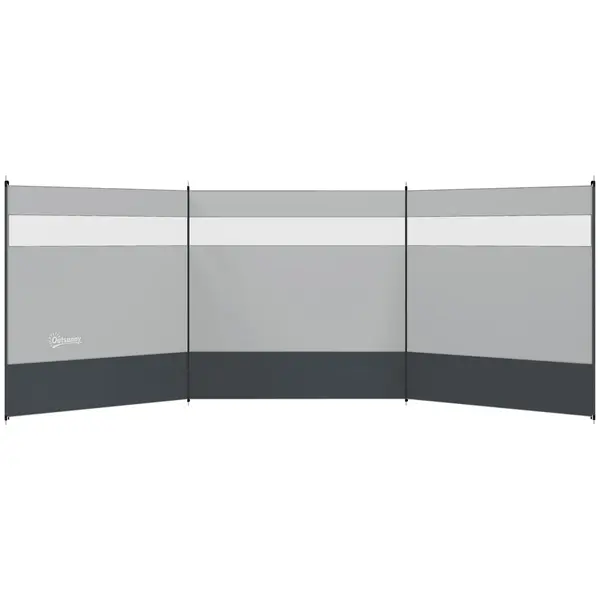 Outsunny Paravan împotriva vântului pentru camping, pliabil și portabil, cu sac de transport și stâlpi din oțel dim. 440 cm x 140 cm gri deschis | Aosom Romania