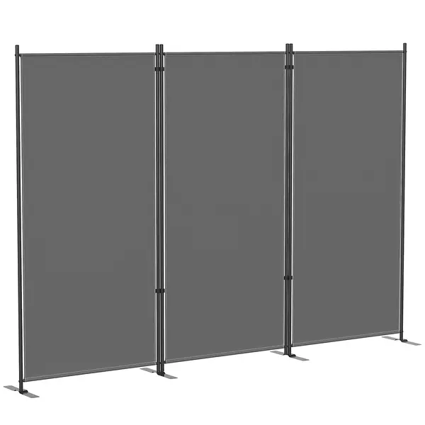 Outsunny Paravan pliabil cu 3 panouri 260x180 cm Paravan separator de încăperi cu suport metalic UPF 30+ Gri închis | Aosom Romania