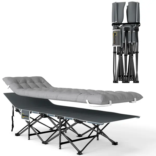 Outsunny Pat de camping pliabil cu saltea, Pat pliant, buzunar lateral și sac integrat, 185 x 68 x 37 cm, gri deschis | Aosom Romania