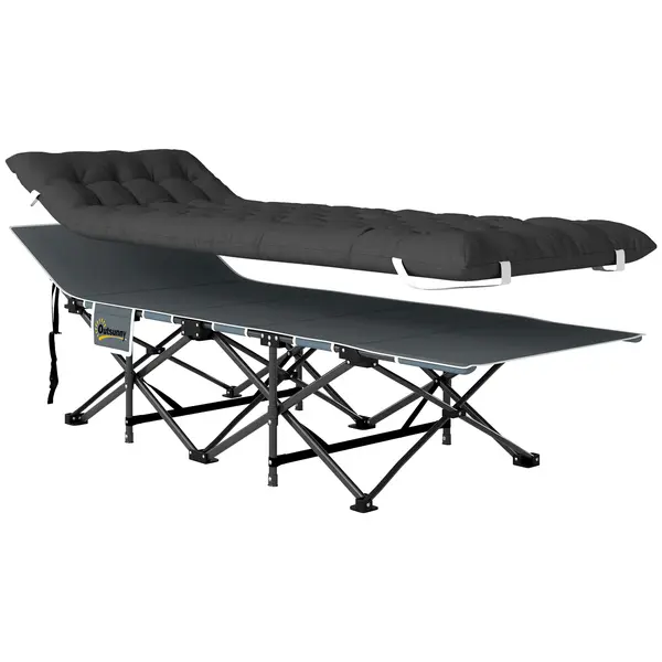 Outsunny Pat de Camping Pliabil cu Tetieră Înclinată și Saltea Detașabilă, 68x196x37 cm, Negru | Aosom Romania