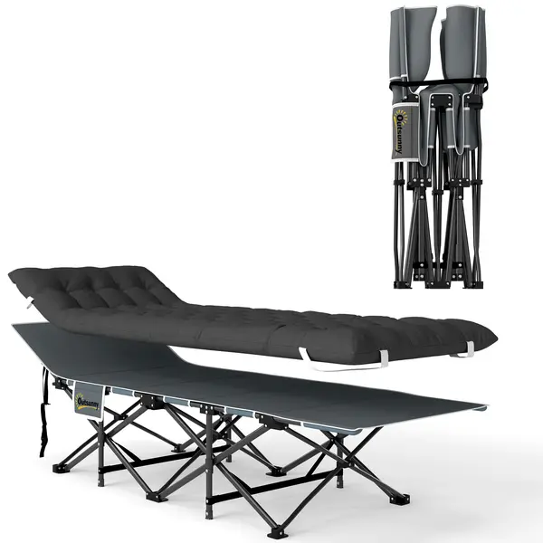 Outsunny Pat de Camping Pliabil cu Tetieră Înclinată și Saltea Detașabilă, 68x196x37 cm, Negru | Aosom Romania