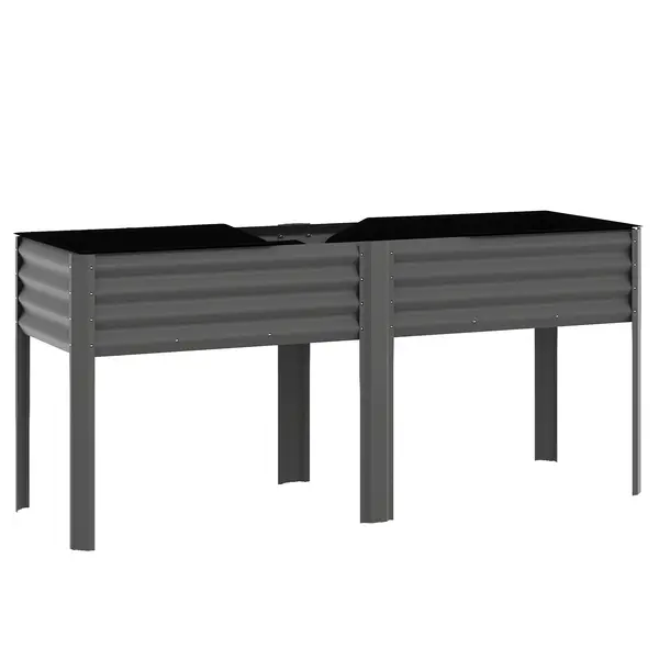 Outsunny Pat de grădină înălțat din metal, cutie de plantare extra mare cu traverse de întărire și insert din material nețesut, 180 x 55 x 80 cm, gri închis | Aosom Romania
