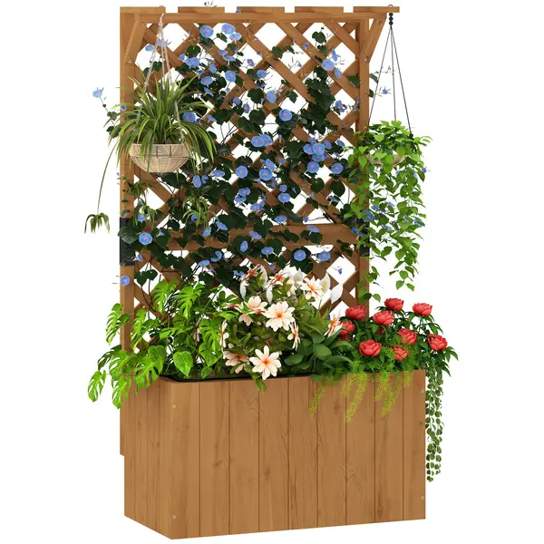 Outsunny Pat de Grădină Ridicat din Lemn cu Spalier și Pergolă 64x33x122 cm | Aosom Romania