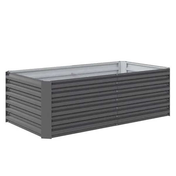 Outsunny Pat de Grădină Ridicat pentru Exterior cu Fund Deschis și Bare de Susținere, Jardinieră din Oțel Galvanizat, pentru Flori, Legume, Balcon sau Grădină, 180x90x57,5 cm, Gri Închis | Aosom Romania
