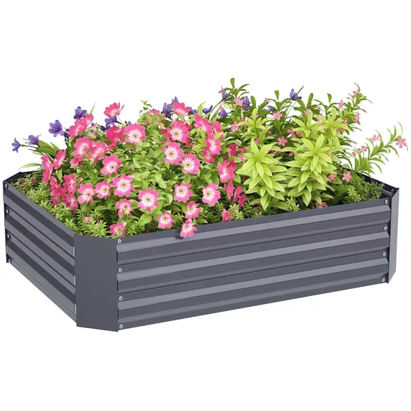 Outsunny Pat înalt din oțel galvanizat, Pat de grădină, Cuva pentru plante, Cuva pentru flori, 120 x 90 x 30 cm, Gri închis | Aosom Romania