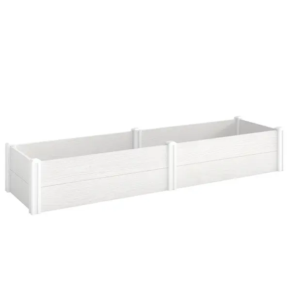 Outsunny Pat înălțat din plastic, modular, plantator cu montaj DIY, solariu 197 x 54 x 33 cm Alb | Aosom Romania