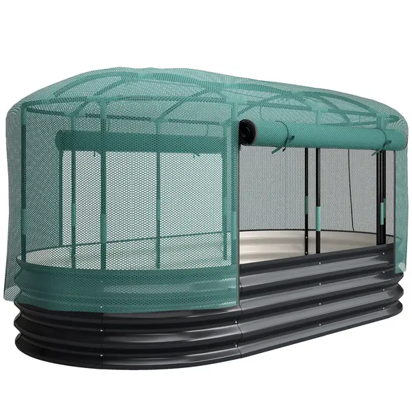 Outsunny Pat pătrat pentru grădină cu cușcă de protecție, jardiniere ridicată din oțel galvanizat, 180 x 90 x 93 cm, gri și verde | Aosom Romania