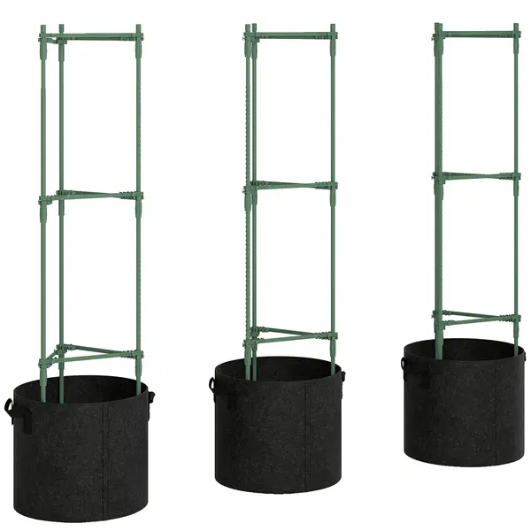 Outsunny Patură înălțată cu suport pentru cățărători saci 83,7 litri set de 3 jardiniere triunghiulare suport roșii 35 x 35 x 120 cm | Aosom Romania
