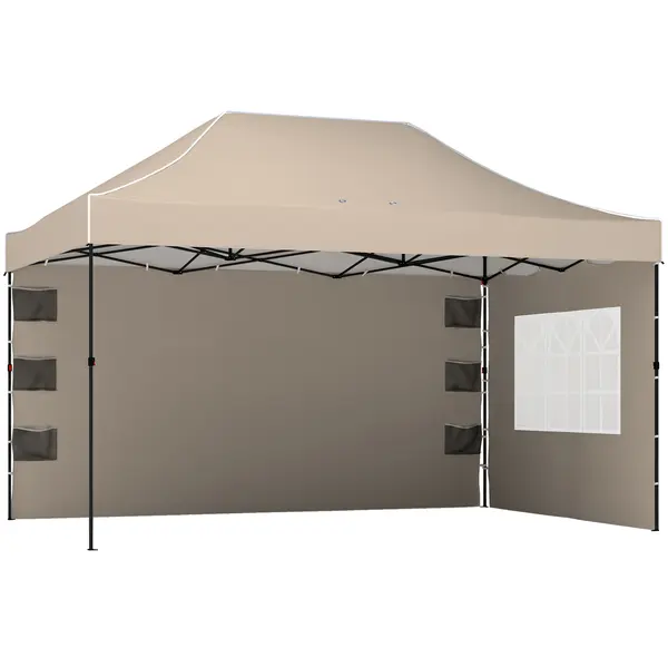 Outsunny Pavilion 3x4,3m, Acoperiș UPF50+, Pereți, Geantă cu Roți, Tenda Grădină, Maro Nisipiu | Aosom Romania