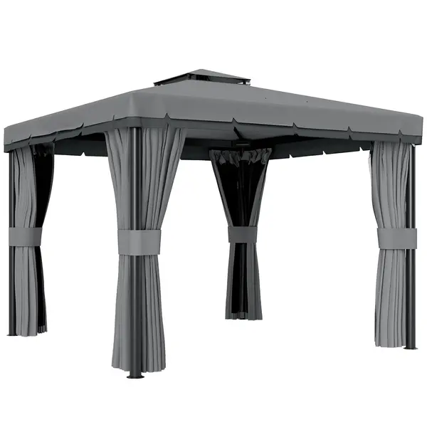 Outsunny Pavilion aprox. 3 x 3 m rezistent la apă Stabil Rezistent la iarnă Pavilion de grădină cu acoperiș dublu Plase anti-țânțari cu fermoar | Aosom Romania