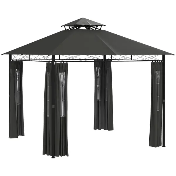 Outsunny Pavilion cort petrecere pavilion de grădină, 3 x 3 x 2, 88 m, Gri închis | Aosom Romania